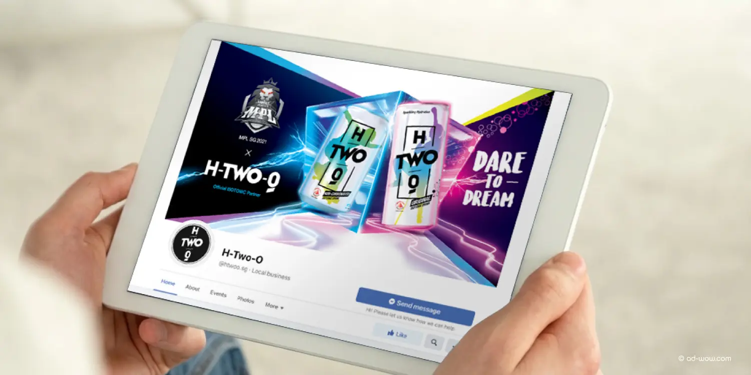 H-TWO-O 'Dare to Dream' digital web banner design on tablet
